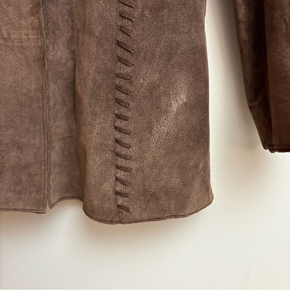 Vintage Fitted Leather Suede Sonoma Jacket Womens XL With Stitching Detail Brown - Picture 7 of 15